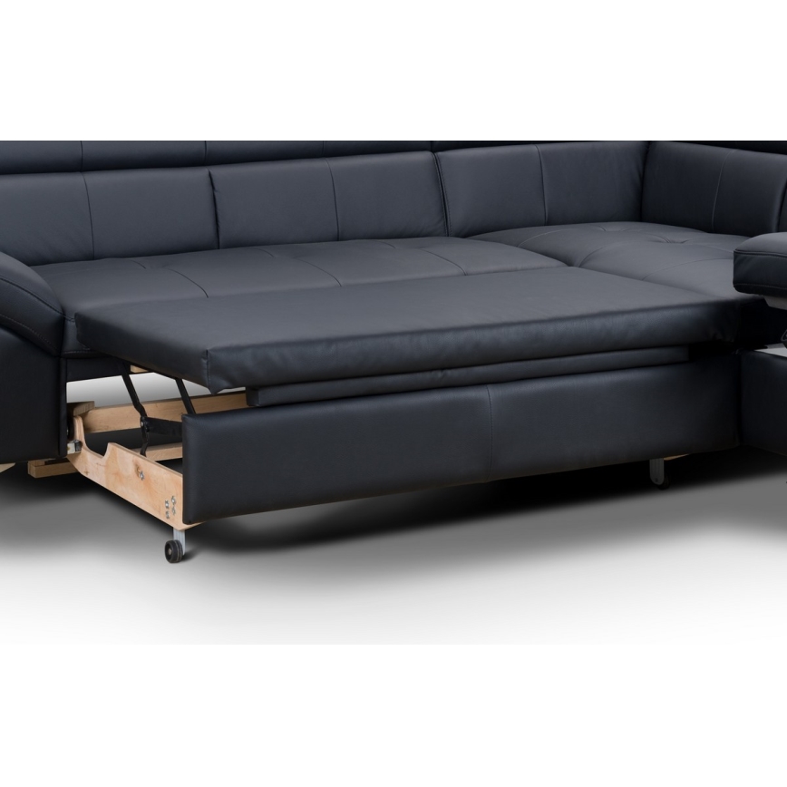 Canapé d'angle en cuir convertible en L SALERNO II droit noir