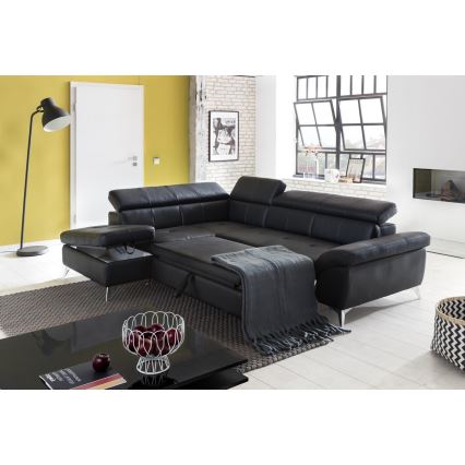 Canapé d'angle en cuir convertible en L SALERNO II gauche noir