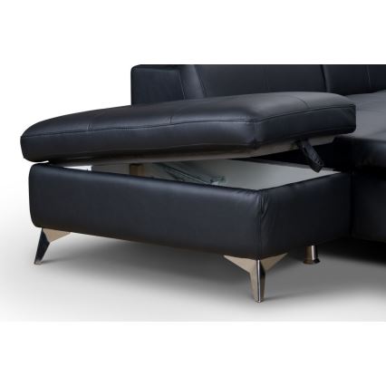 Canapé d'angle en cuir convertible en L SALERNO II gauche noir
