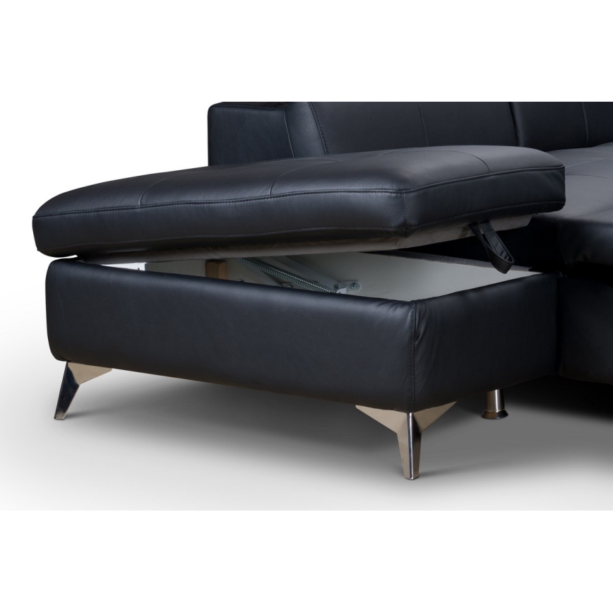 Canapé d'angle en cuir convertible en L SALERNO II gauche noir