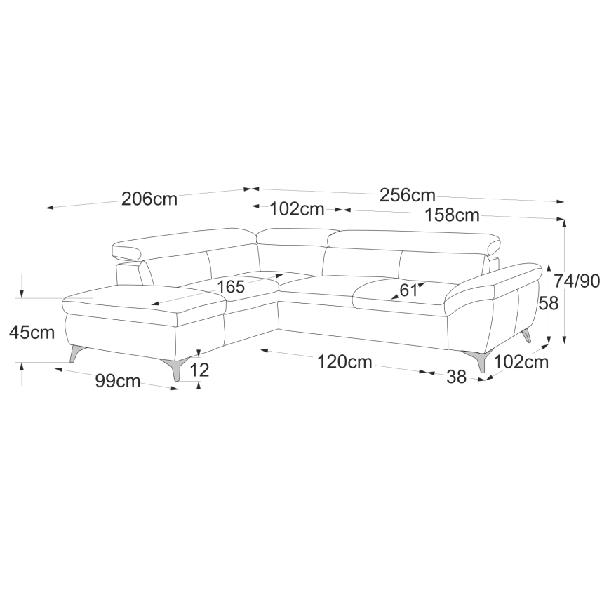 Canapé d'angle en cuir convertible en L SALERNO II gauche noir