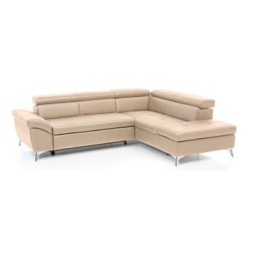 Canapé d'angle en cuir pliable en forme de L SALERNO II droit beige