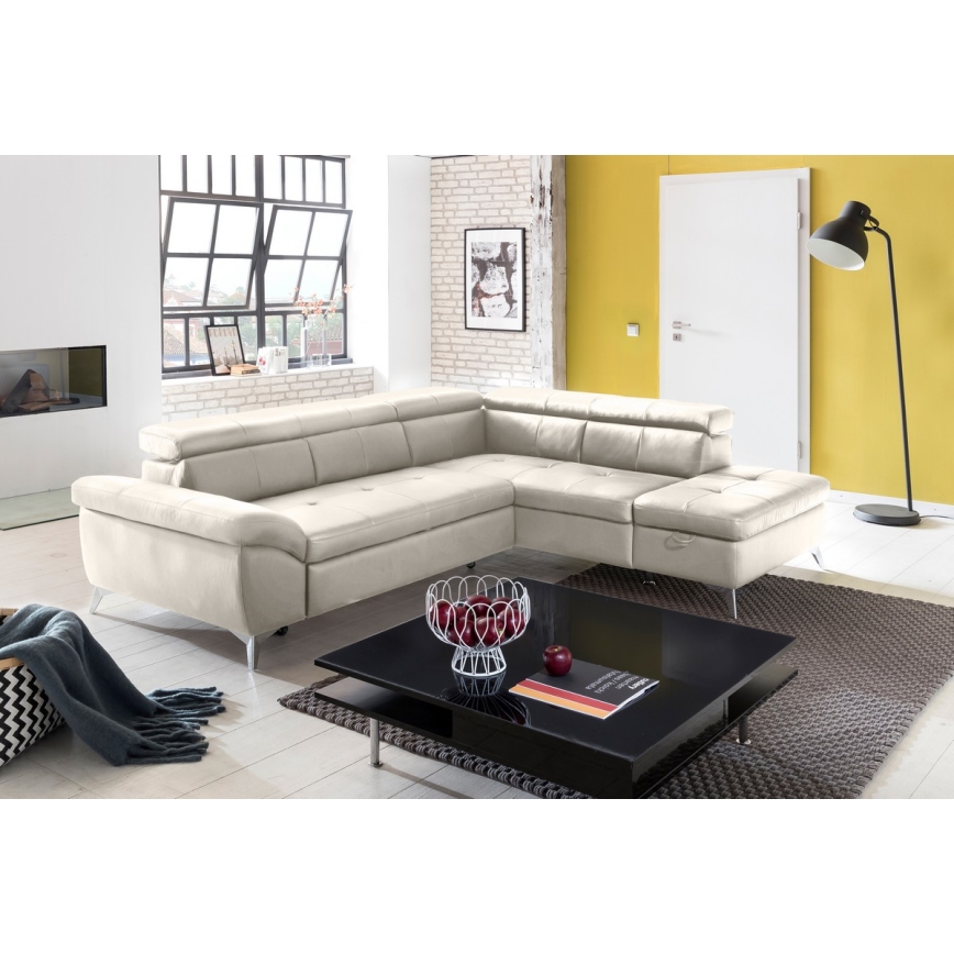 Canapé d'angle en cuir pliable en forme de L SALERNO II droit beige