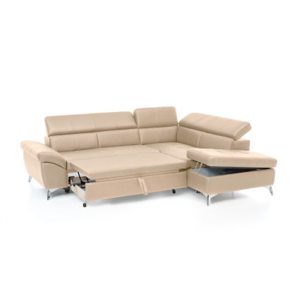 Canapé d'angle en cuir pliable en forme de L SALERNO II droit beige