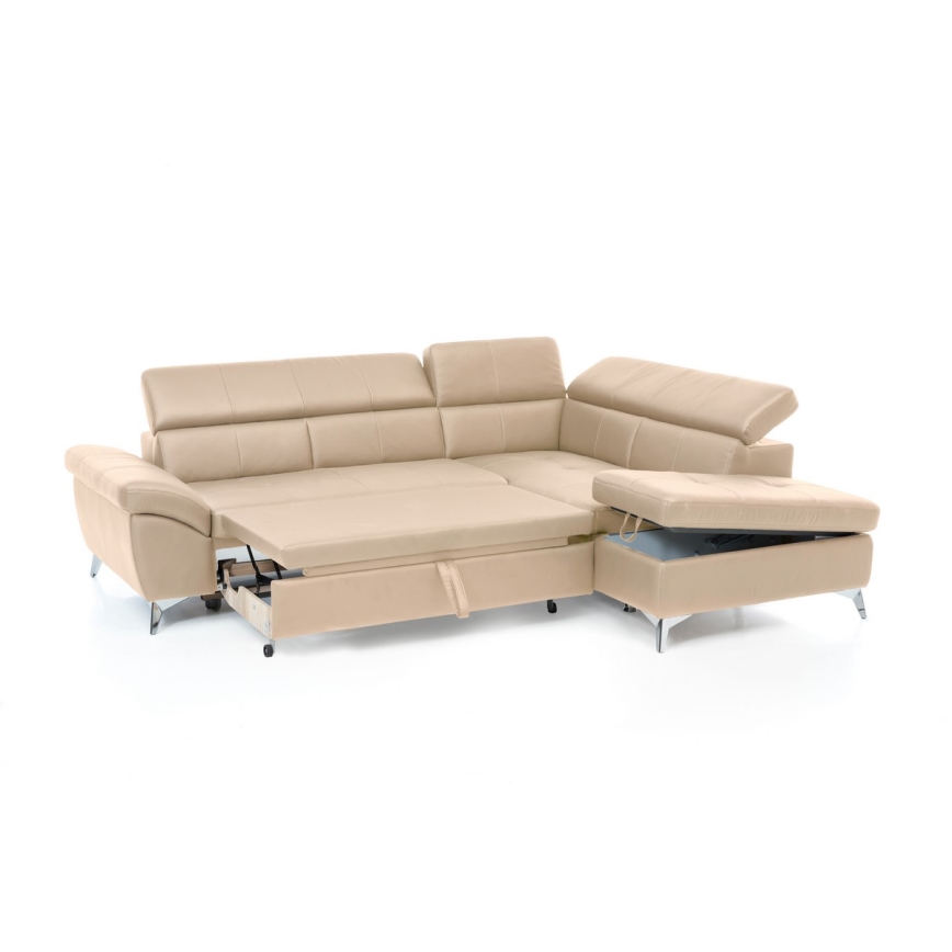 Canapé d'angle en cuir pliable en forme de L SALERNO II droit beige