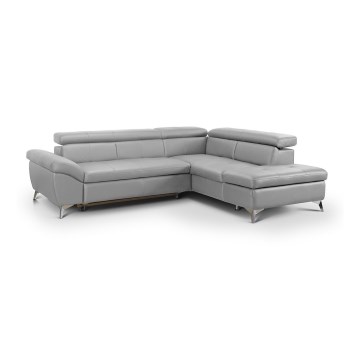 Canapé d'angle en cuir pliable en forme de L SALERNO II droit gris