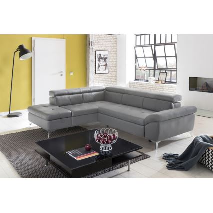 Canapé d'angle en cuir pliable en forme de L SALERNO II droit gris