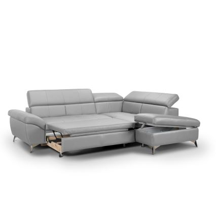Canapé d'angle en cuir pliable en forme de L SALERNO II droit gris