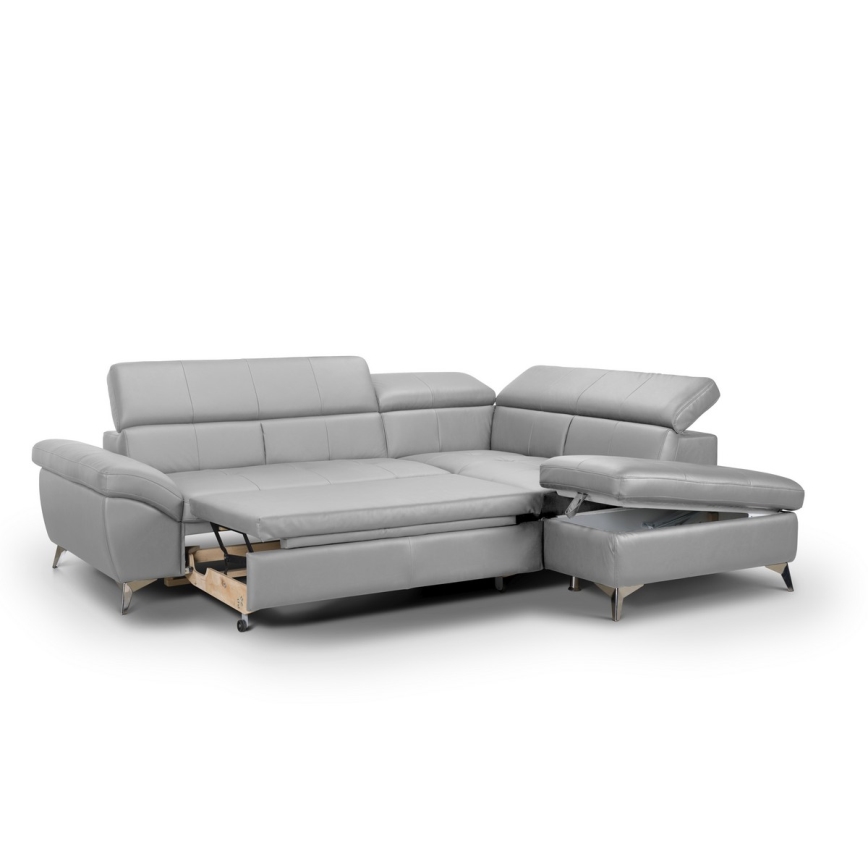 Canapé d'angle en cuir pliable en forme de L SALERNO II droit gris