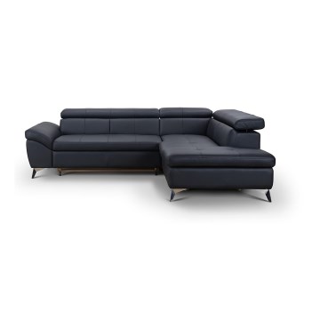Canapé d'angle en cuir pliable en forme de L SALERNO II droit noir