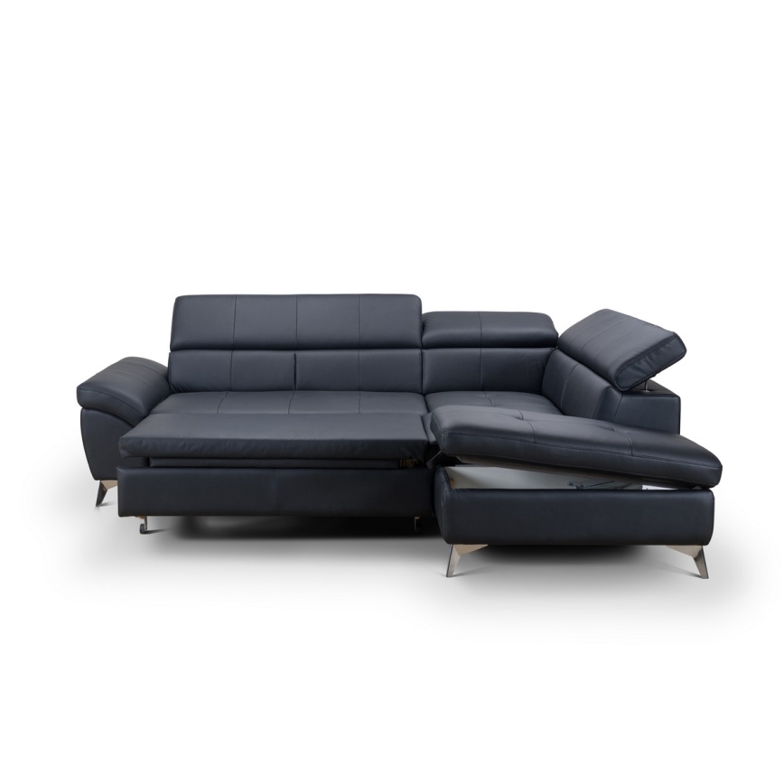 Canapé d'angle en cuir pliable en forme de L SALERNO II droit noir