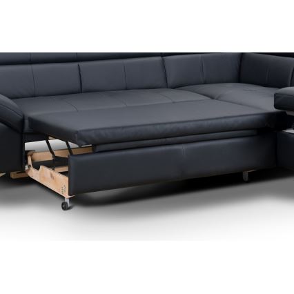 Canapé d'angle en cuir pliable en forme de L SALERNO II droit noir
