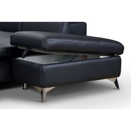 Canapé d'angle en cuir pliable en forme de L SALERNO II droit noir