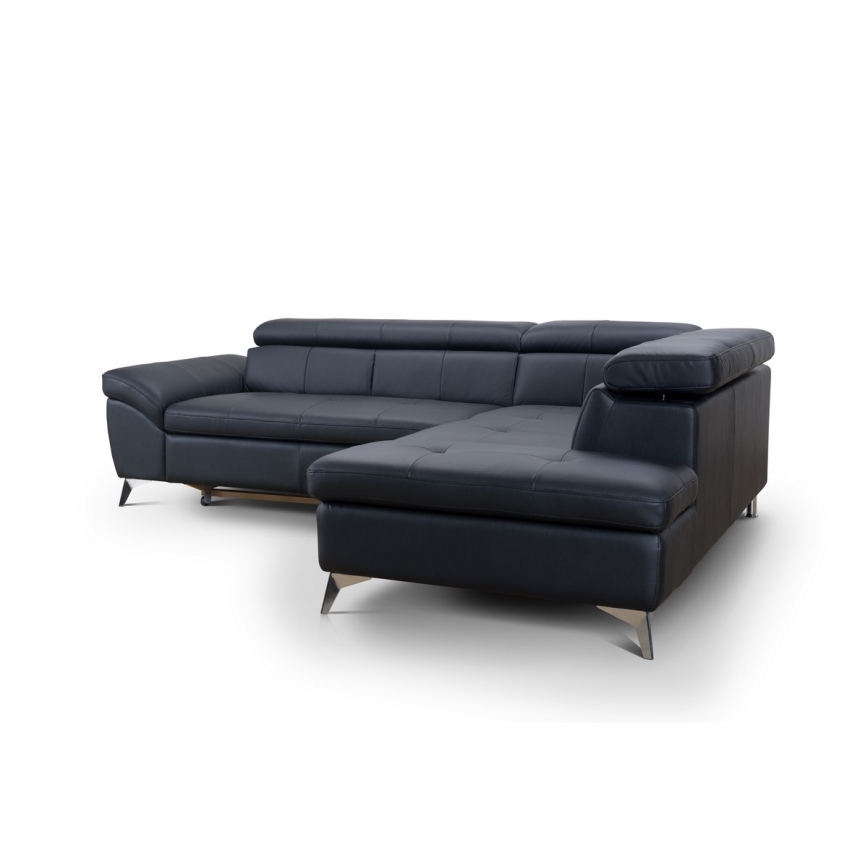 Canapé d'angle en cuir pliable en forme de L SALERNO II droit noir