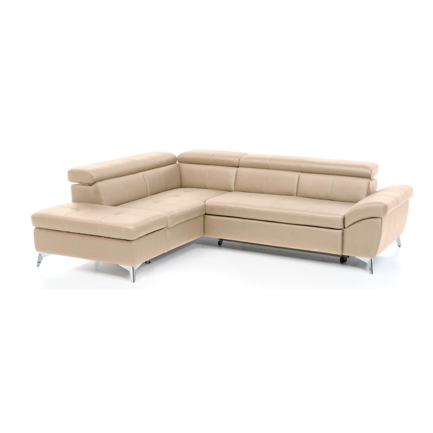 Canapé d'angle en cuir pliable en forme de L SALERNO II gauche beige