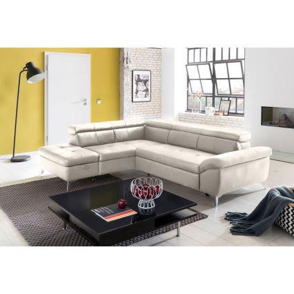 Canapé d'angle en cuir pliable en forme de L SALERNO II gauche beige
