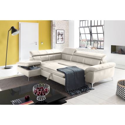 Canapé d'angle en cuir pliable en forme de L SALERNO II gauche beige
