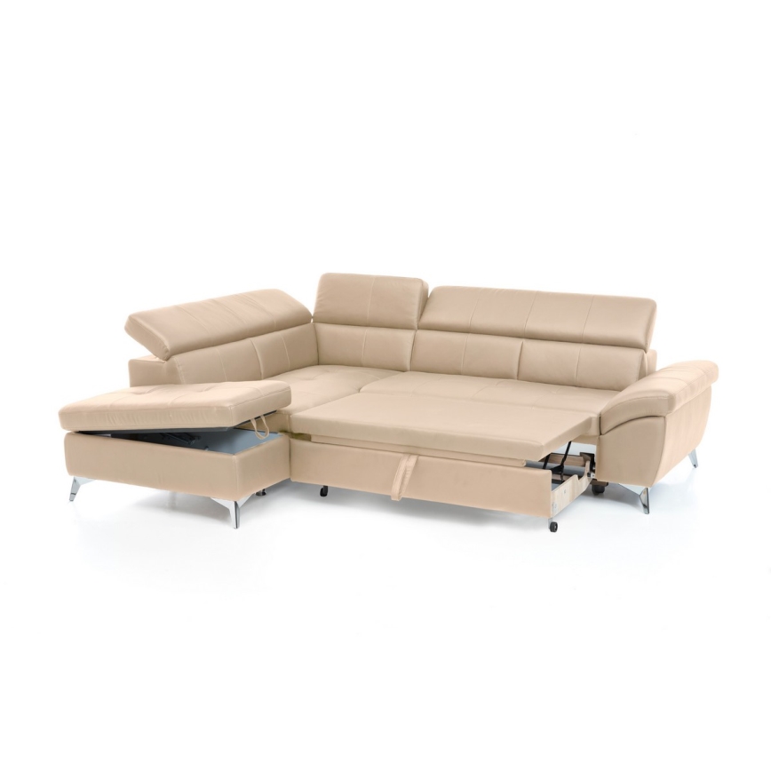 Canapé d'angle en cuir pliable en forme de L SALERNO II gauche beige