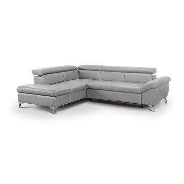 Canapé d'angle en cuir pliable en forme de L SALERNO II gauche gris
