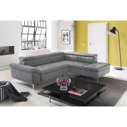 Canapé d'angle en cuir pliable en forme de L SALERNO II gauche gris