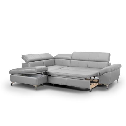 Canapé d'angle en cuir pliable en forme de L SALERNO II gauche gris
