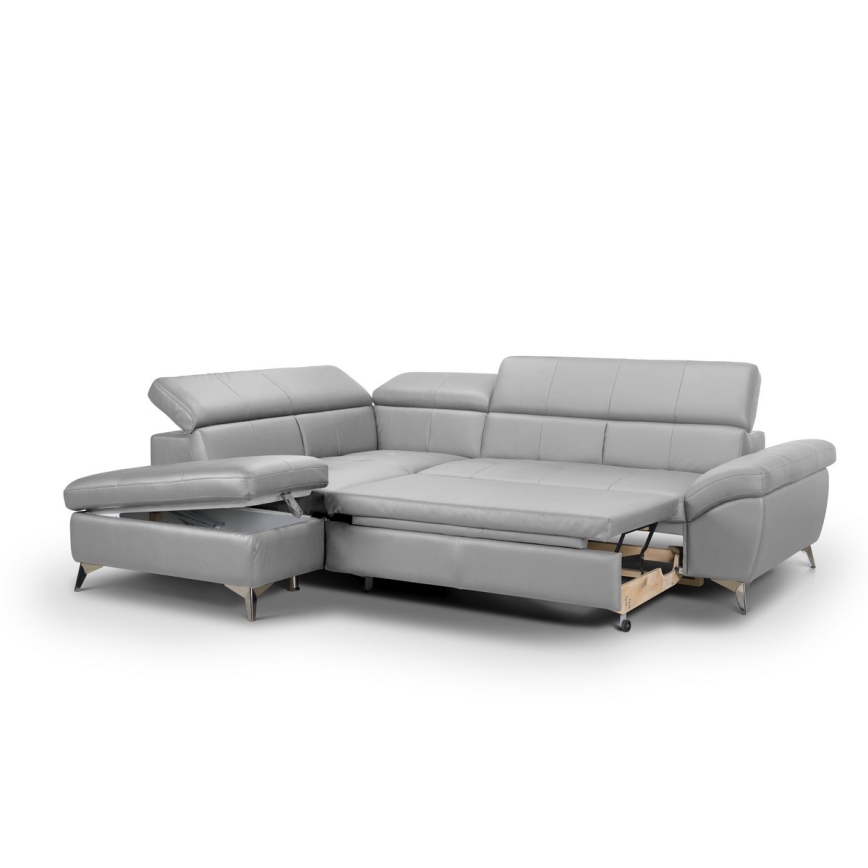 Canapé d'angle en cuir pliable en forme de L SALERNO II gauche gris