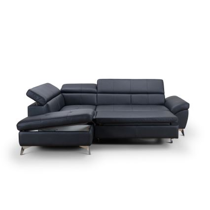 Canapé d'angle en cuir pliable en forme de L SALERNO II gauche noir