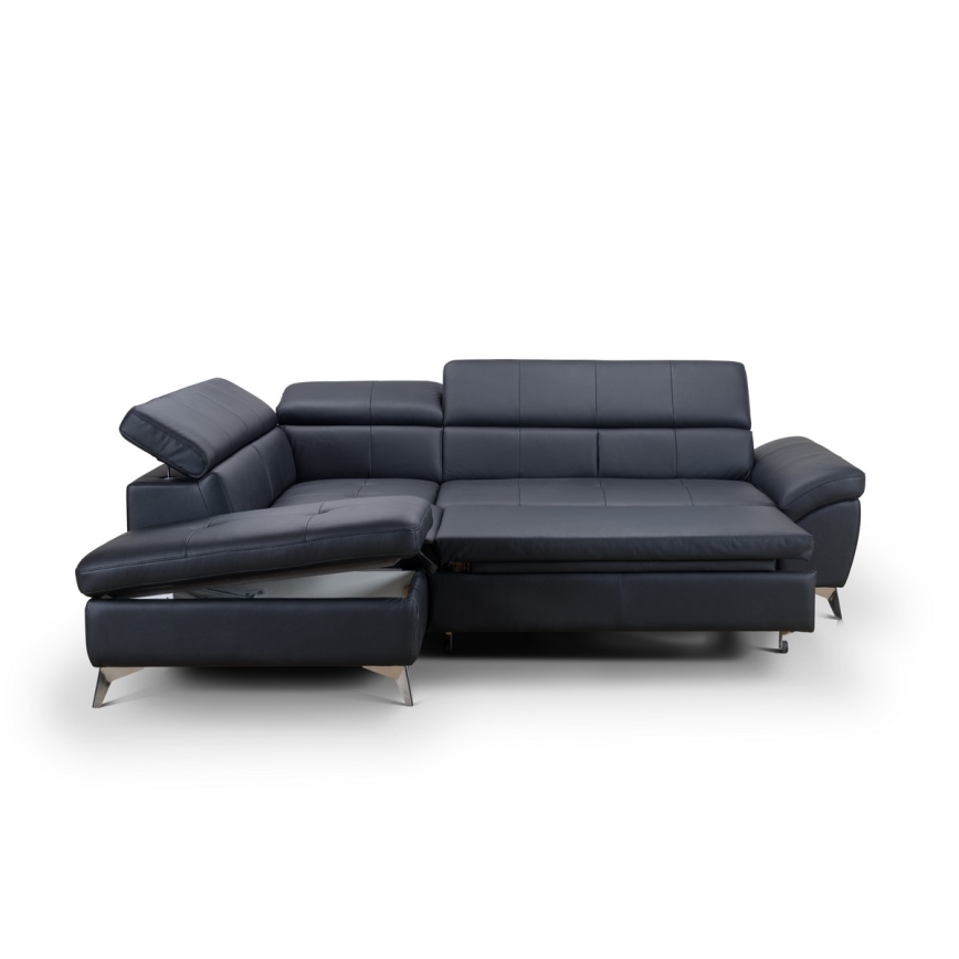 Canapé d'angle en cuir pliable en forme de L SALERNO II gauche noir