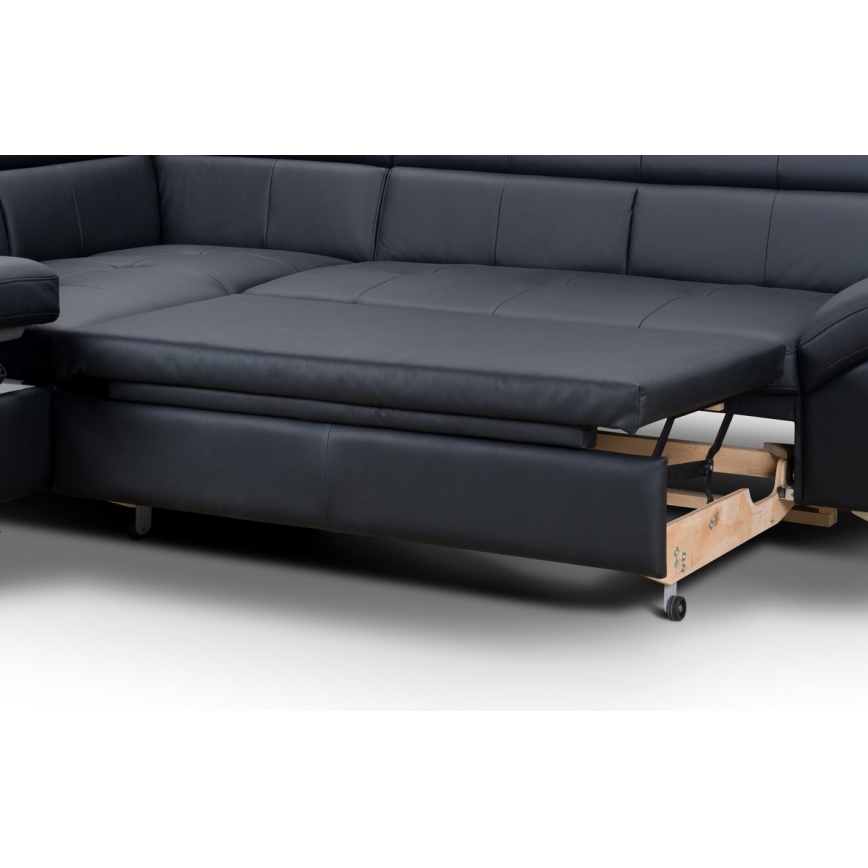 Canapé d'angle en cuir pliable en forme de L SALERNO II gauche noir