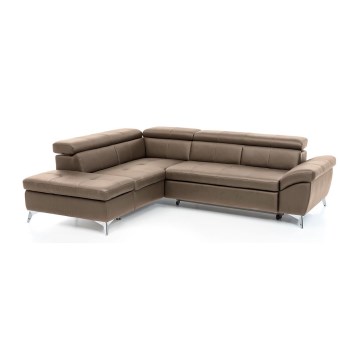 Canapé d'angle en cuir pliable en forme de L SALERNO II marron gauche