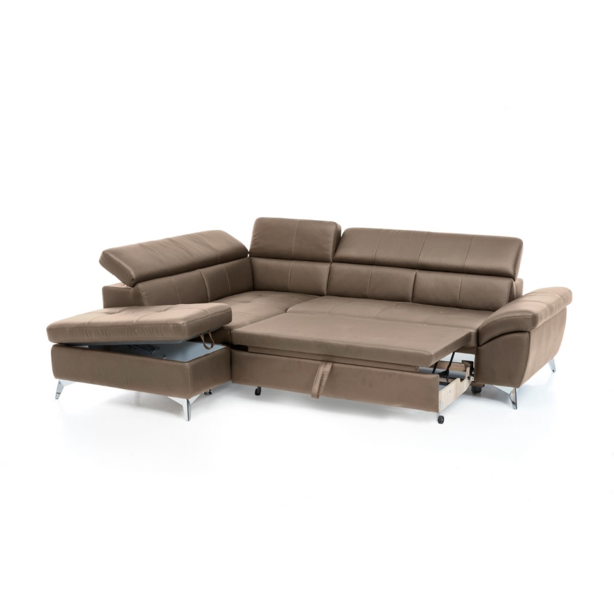 Canapé d'angle en cuir pliable en forme de L SALERNO II marron gauche