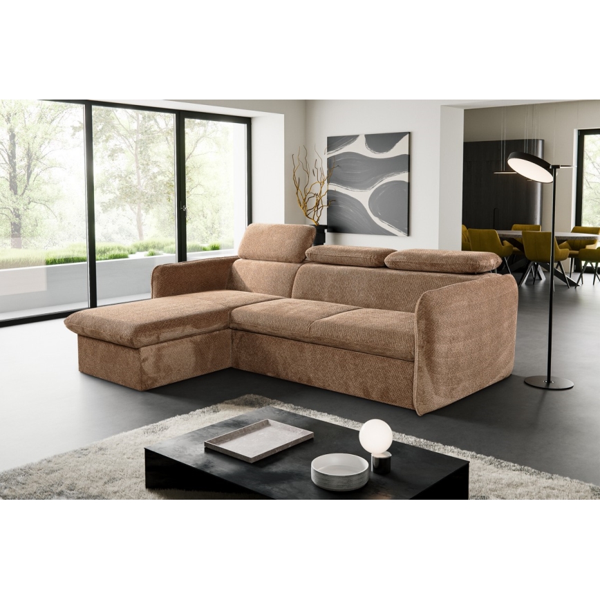 Canapé d'angle en L pliable avec un espace de stockage BEJA beige gauche