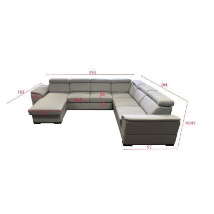 Canapé d'angle convertible en U avec rangement GRANADA gris clair