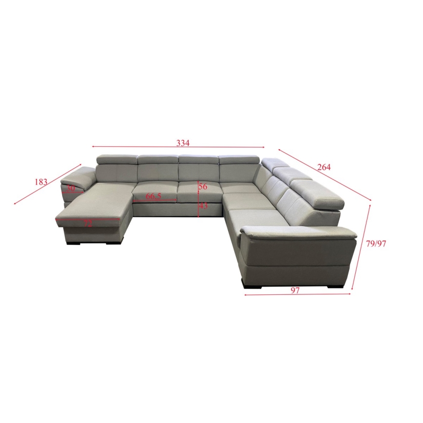 Canapé d'angle convertible en U avec rangement GRANADA gris clair