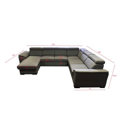 Canapé d'angle convertible en U avec rangement universel GRANADA gris foncé