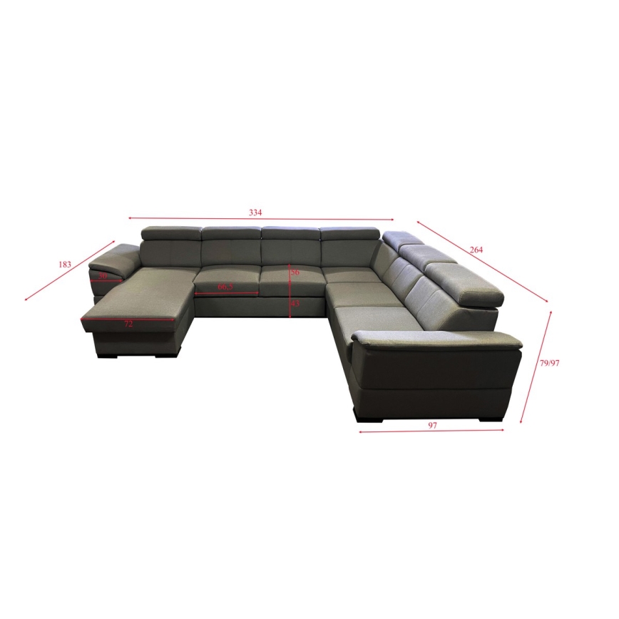 Canapé d'angle convertible en U avec rangement universel GRANADA gris foncé