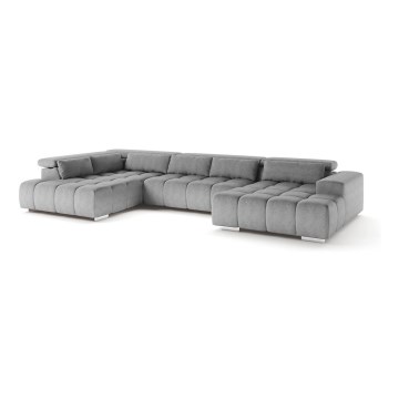 Canapé d'angle en U TROPEA avec appuie-têtes, version gauche, gris