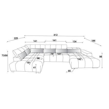 Canapé d'angle en U TROPEA gauche avec appuie-têtes beige