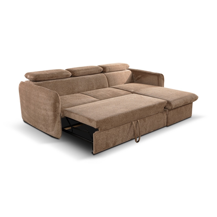 Canapé d'angle pliable avec un espace de stockage BEJA beige droit