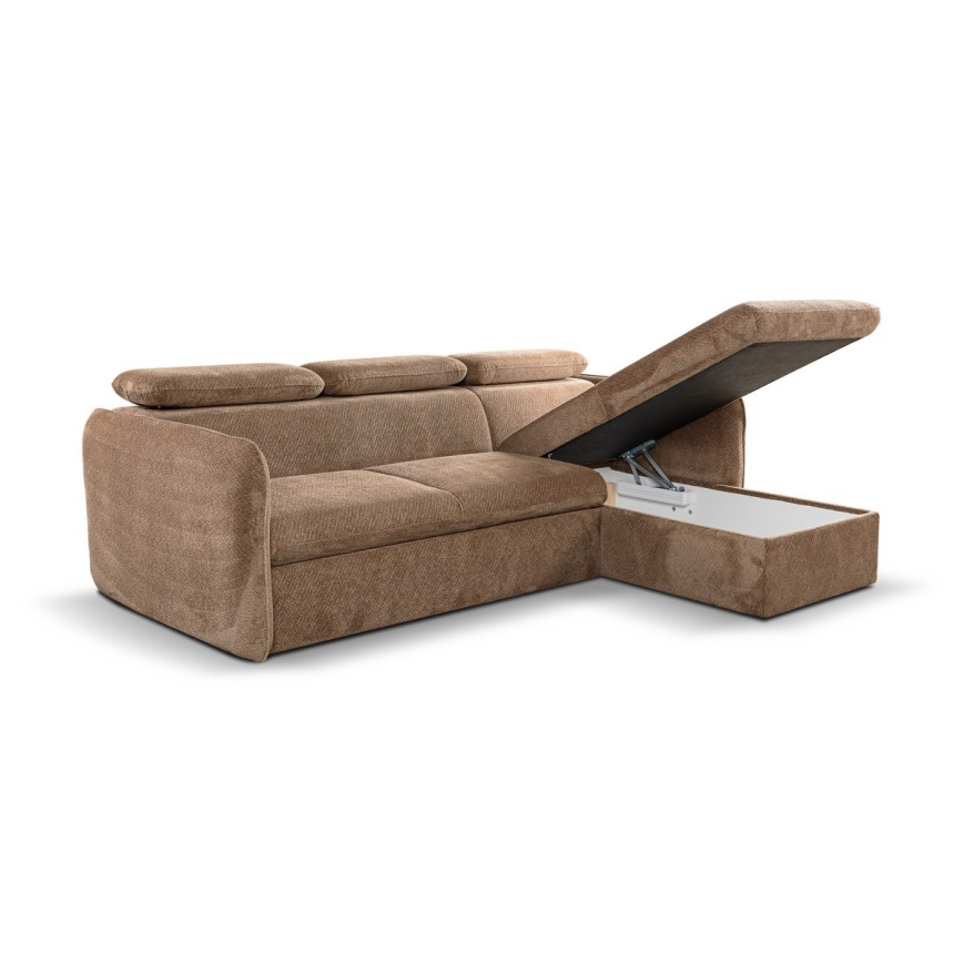 Canapé d'angle pliable avec un espace de stockage BEJA beige droit