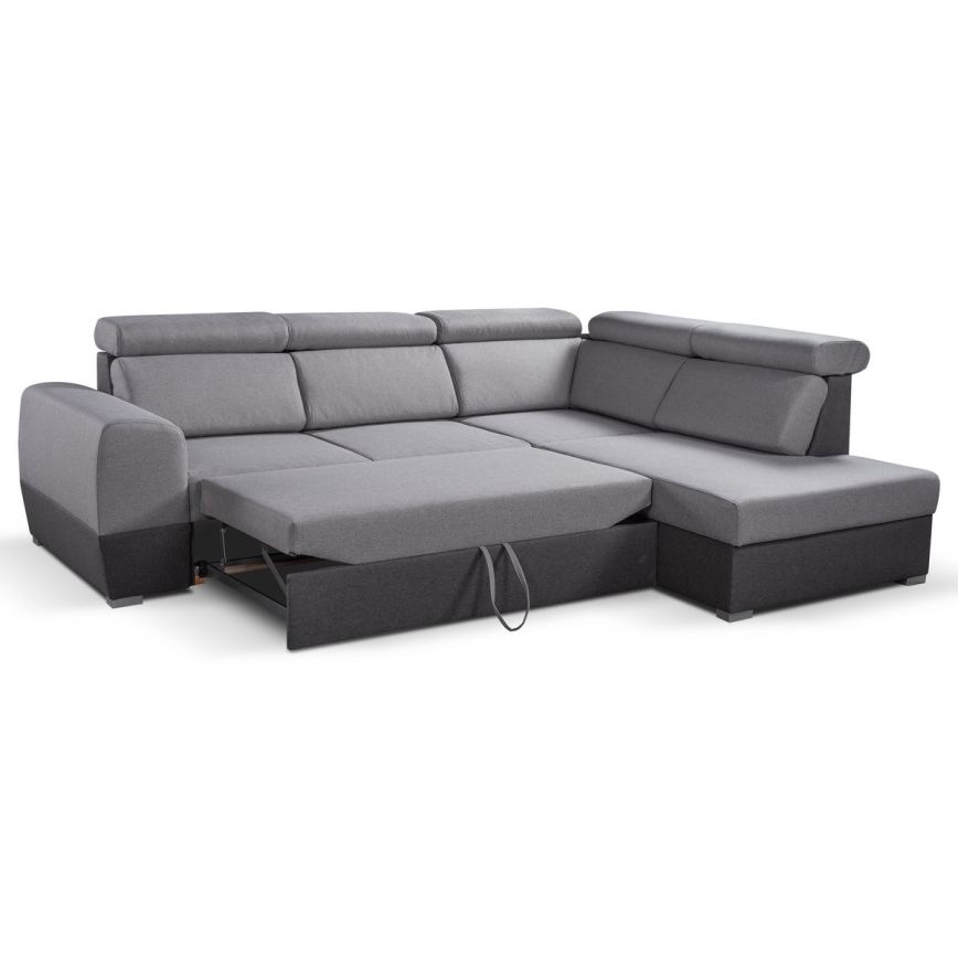 Canapé d'angle pliable avec un espace de stockage MATRIX gris droit