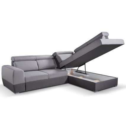 Canapé d'angle pliable avec un espace de stockage MATRIX gris droit