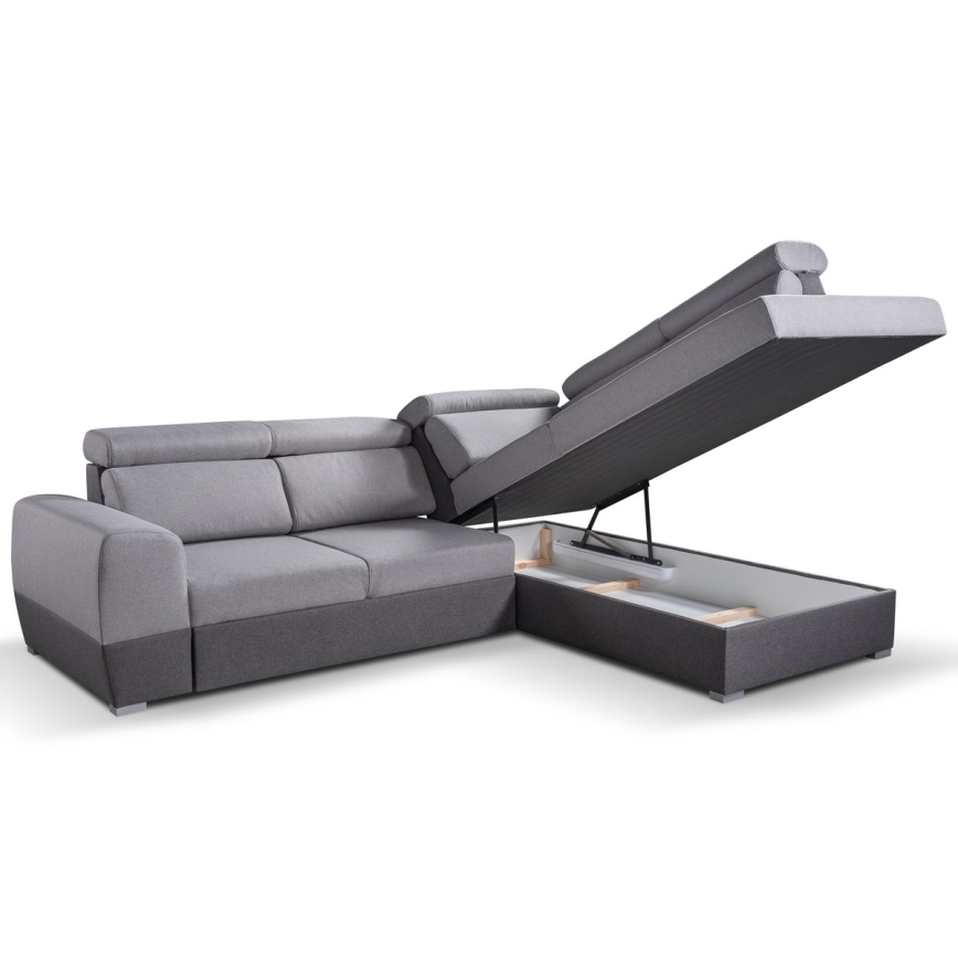 Canapé d'angle pliable avec un espace de stockage MATRIX gris droit