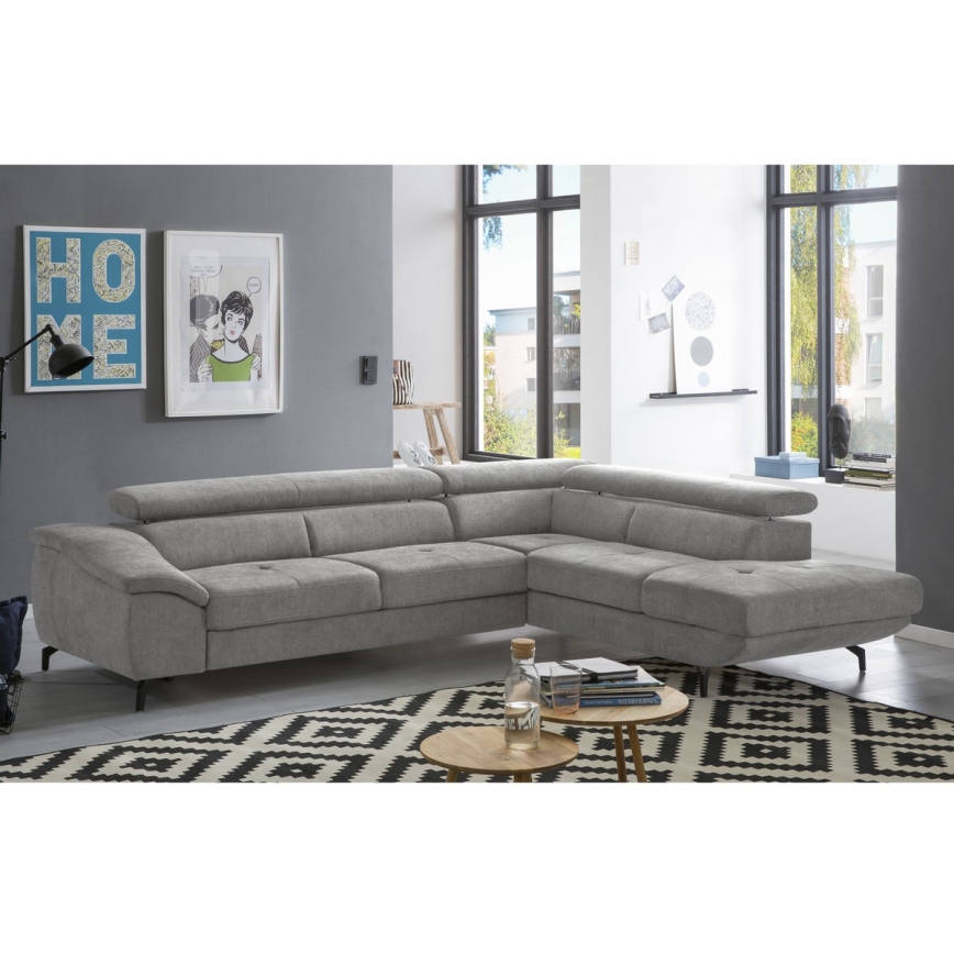 Canapé d'angle pliable en forme de L avec un espace de rangement BRESCIA droit gris