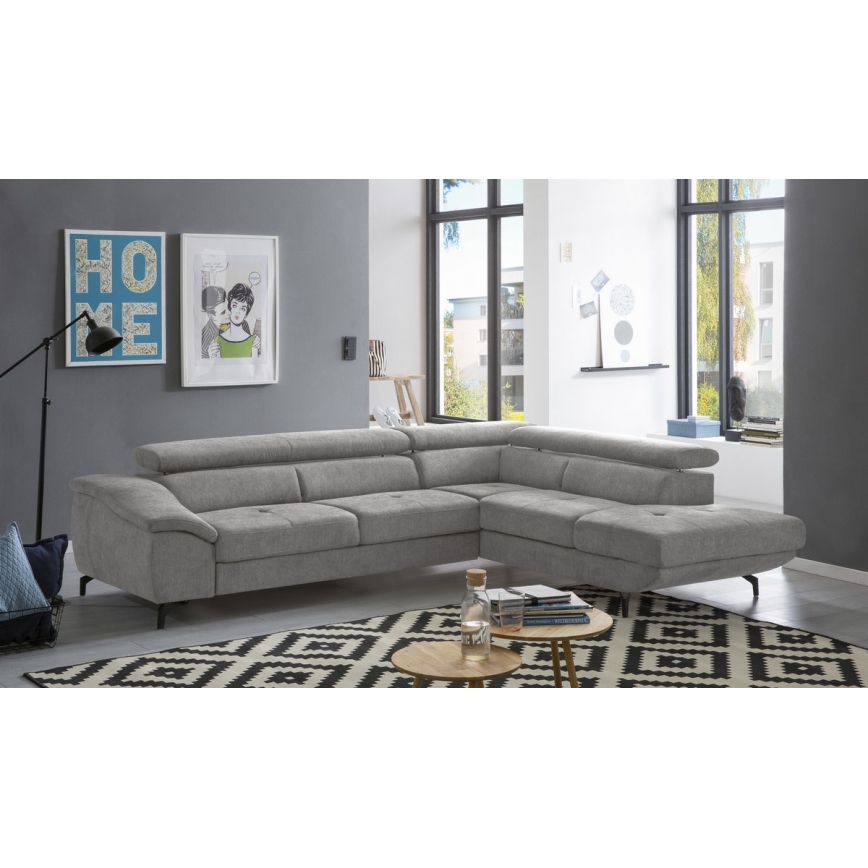 Canapé d'angle pliable en forme de L avec un espace de rangement BRESCIA droit gris