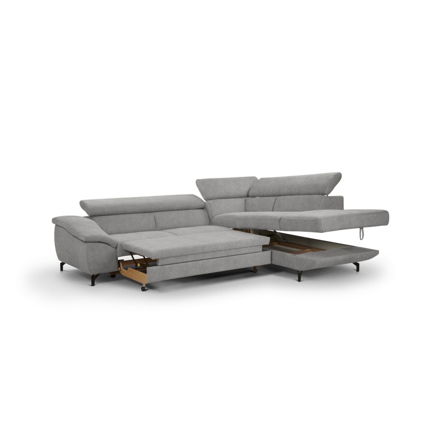 Canapé d'angle pliable en forme de L avec un espace de rangement BRESCIA droit gris