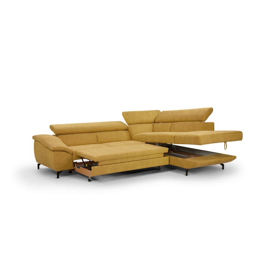 Canapé d'angle pliable en forme de L avec un espace de rangement BRESCIA droit jaune