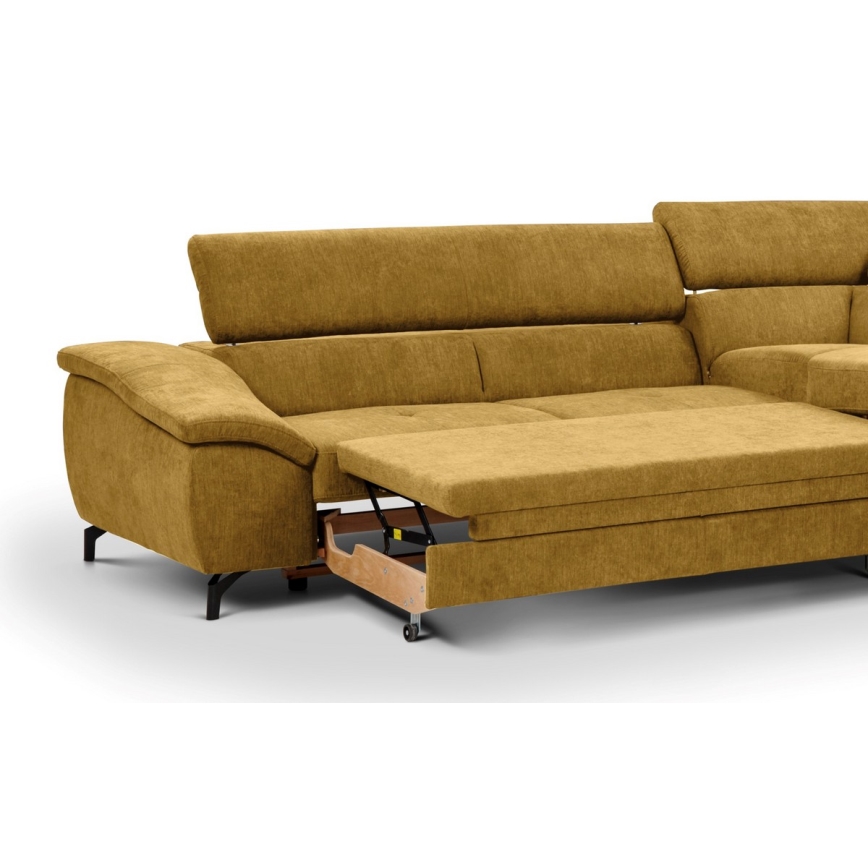 Canapé d'angle pliable en forme de L avec un espace de rangement BRESCIA droit jaune