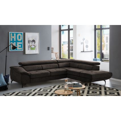 Canapé d'angle pliable en forme de L avec un espace de rangement BRESCIA droit marron