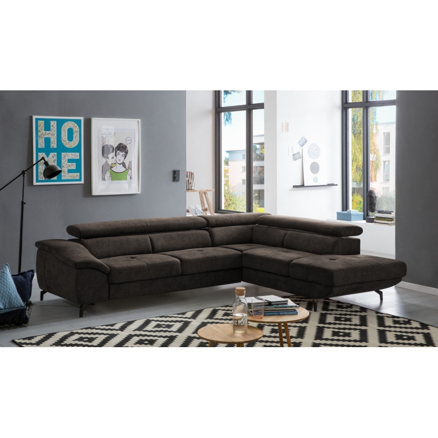Canapé d'angle pliable en forme de L avec un espace de rangement BRESCIA droit marron
